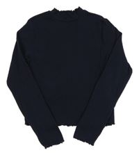 Tmavomodré rebrované crop tričko Tom Tailor
