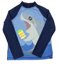 Modro-tmavomodré UV tričko so žralokom zn. H&M