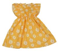 Horčicové kvetované ľahké šaty s volánikmi Shein