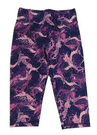 Tmavomodro-růžové vzorované sportovní crop legíny 