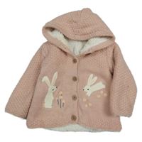 Růžový propínací zateplený svetr s králíčky a kapucí Nutmeg