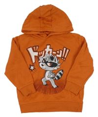 Oranžová mikina s mývalem a kapucňou zn. C&A