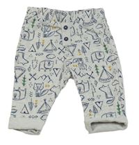 Sivo-modré tepláky so zvieratkami a obrázkami Tu