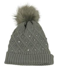 Šedá čepice s kamínky a bambulí