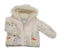 Svetloružová šušťáková zimná bunda s Medvídkem Pú a kamarády a kapucňou George