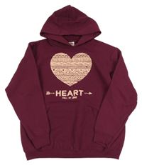 Vínová mikina so srdcem s kapucňou Fruit of the Loom