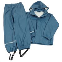 2set - Šedomodrá vodeodolná jarná bunda s kapucí + vodeodolné nohavice Name it