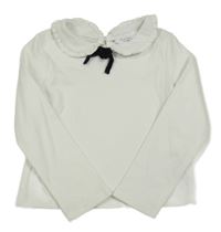 Bílé žebrované triko s mašlí a límcem Primark