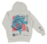 Bílo-modro-růžová mikina s potiskem a nápisy a kapucí F&F