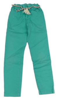 Tyrkysové plátenné skinny rifle s opaskom Zara