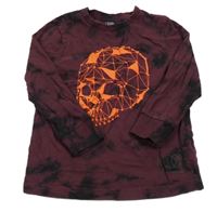 Vínovo-černé batikované triko s lebkou F&F