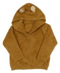 Okrový chlpatý sveter s kapucňou s uškami