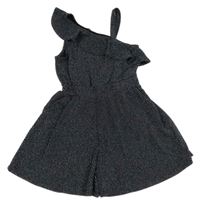 Černo-modro-růžový třpytivý pruhovaný kraťasový overal s volánkem Tu