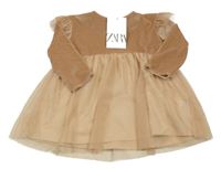 Nové - Béžové sametovo/tylové šaty Zara