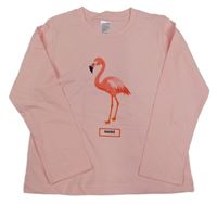 Svetloružové tričko s plameňákem