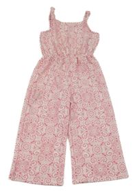 Bílo-růžový vzorovaný kalhotový overal Primark