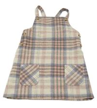 Smetanovo-lila-ružové kockované na traké vlnené šaty Primark