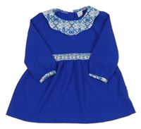 Tmavomodro-biele šaty so vzorovanými prvky a golierikom Shein