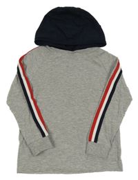 Šedo-tmavomodro-červené triko s kapucí Next