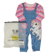 Nové - Modro-růžový overal s jednorožcem