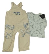 Nové - 2set - Mintové triko se Simbou + Béžové plátěné laclové kalhoty - Lví král Primark