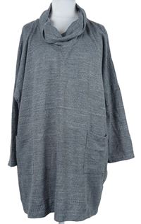 Dámská šedá třpytivá svetrová tunika s komínovým límcem 