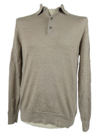 Pánsky béžový ľahký vlnený sveter s golierikom M&S