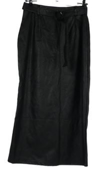 Dámská černá koženková midi sukně s páskem Boohoo 