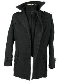 Pánsky tmavosivý vlnený zateplený kabát