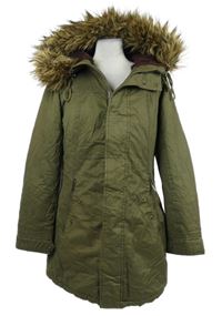Dámský khaki plátěný zimní kabát s kapucí Khujo