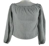 Dámská šedo-bílá proužkovaná crop halenka s lodičkovým výstřihem 