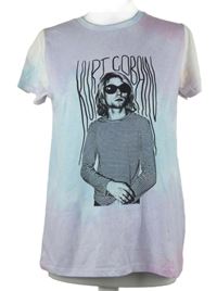 Dámské fialovo-světlemodré tónové tričko s Kurtem Cobainem Primark