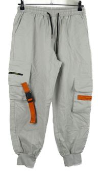 Dámské šedé cargo plátěné kalhoty s kapsami 