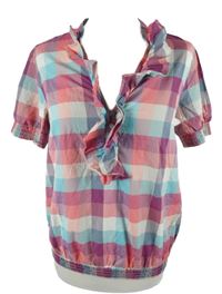 Dámská modro-růžová kostkovaná halenka s fiží H&M