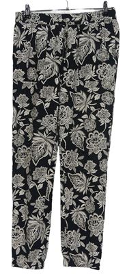 Dámské černo-smetanové květované volné kalhoty OVS