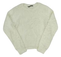 Biely chlpatý crop sveter Select