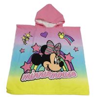 Ružovo-modro-žlté froté osuškové pončo s Minnie a kapucňou