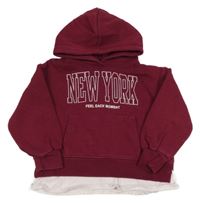 Vínová mikina s nápisem a kapucí Zara