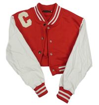 Červeno-bílá teplákovo/koženková crop mikina s písmenem 