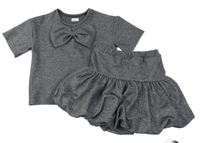 2 set - šedo-stříbrné třpytivé crop tričko + šedo-střírbrná sukně F&F