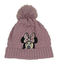 Růžová pletená podšitá čepice s Minnie a bambulí