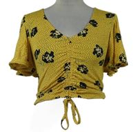 Dámská žluto-černá puntíkatá crop halenka s květy River Island