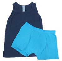 2set - modré boxerky + tmavomodrý nátělník 