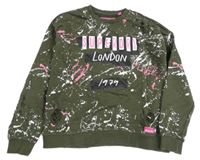 Khaki-bílá vzorovaná crop mikina s nápisem Superdry vel.176