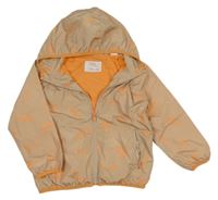 Béžovo-oranžová vzorovaná šušťáková jarná bunda s kapucňou Zara