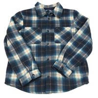 Tmavomodro-biela kockovaná fleecová košeľová bunda M&S