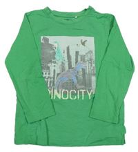 Zelené triko s fotkou a dinosaury Topolino