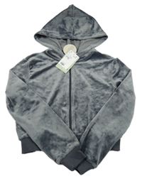 Nové - tmavosivá plyšová prepínaci crop mikina s kapucňou H&M