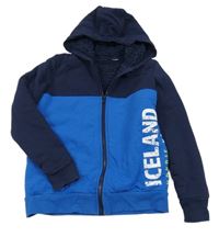 Tmavomodro-modrá prepínaci zateplená mikina s nápisom a kapucňou Pepperts