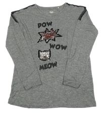 Sivé melírované tričko s nápismi a flitrami Yigga